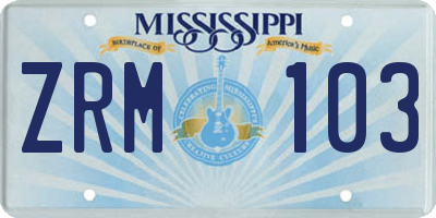 MS license plate ZRM103