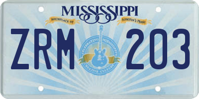 MS license plate ZRM203