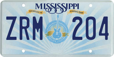 MS license plate ZRM204