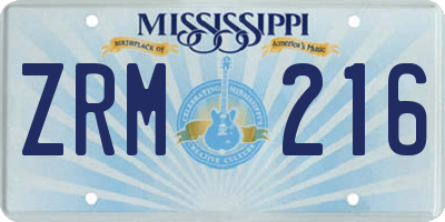 MS license plate ZRM216