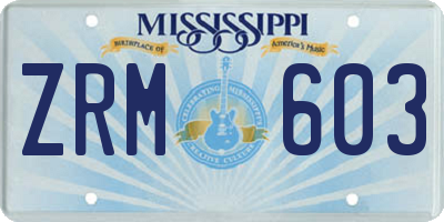 MS license plate ZRM603