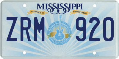 MS license plate ZRM920