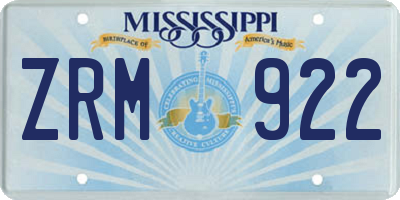 MS license plate ZRM922