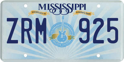 MS license plate ZRM925