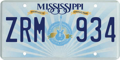 MS license plate ZRM934