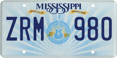 MS license plate ZRM980