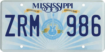 MS license plate ZRM986