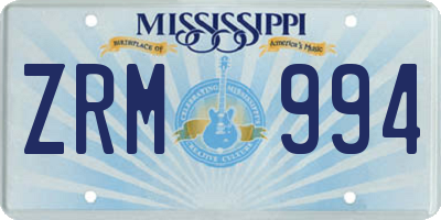 MS license plate ZRM994