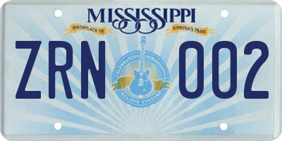 MS license plate ZRN002