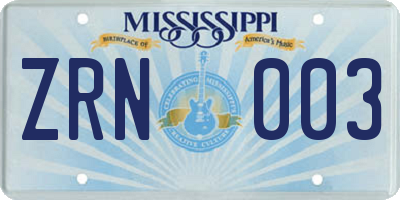 MS license plate ZRN003