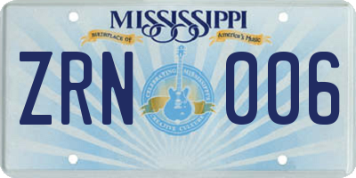 MS license plate ZRN006