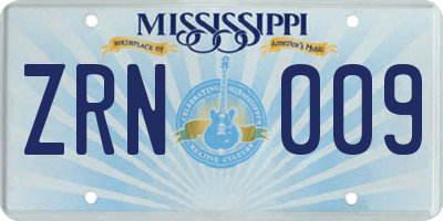 MS license plate ZRN009