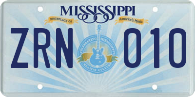 MS license plate ZRN010