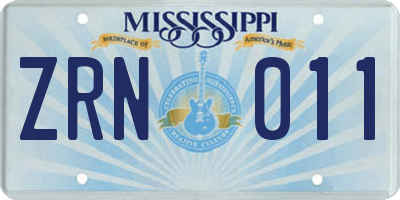 MS license plate ZRN011