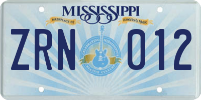 MS license plate ZRN012