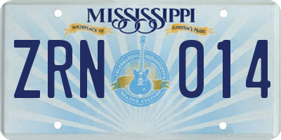 MS license plate ZRN014