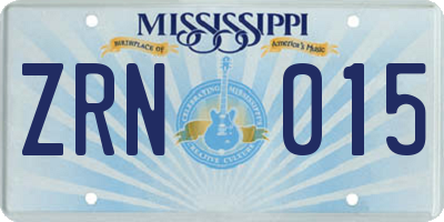 MS license plate ZRN015
