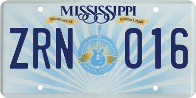 MS license plate ZRN016