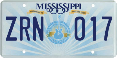 MS license plate ZRN017