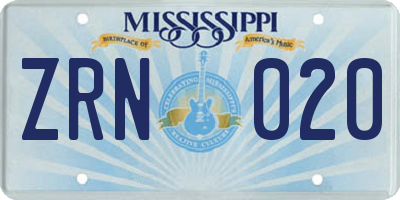 MS license plate ZRN020