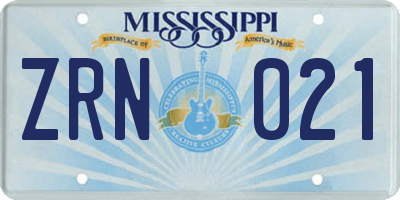 MS license plate ZRN021