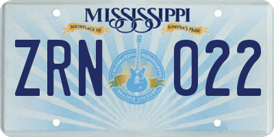 MS license plate ZRN022