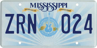 MS license plate ZRN024