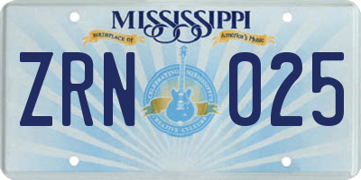 MS license plate ZRN025