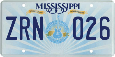 MS license plate ZRN026