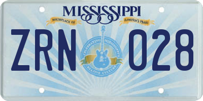 MS license plate ZRN028