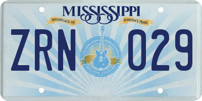 MS license plate ZRN029
