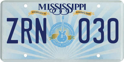 MS license plate ZRN030