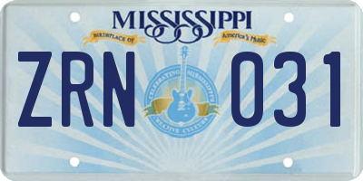 MS license plate ZRN031