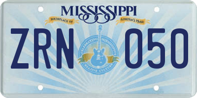 MS license plate ZRN050