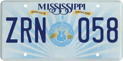 MS license plate ZRN058