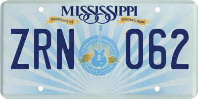 MS license plate ZRN062