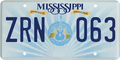 MS license plate ZRN063