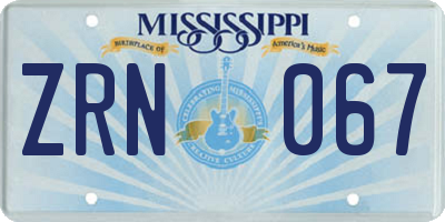 MS license plate ZRN067