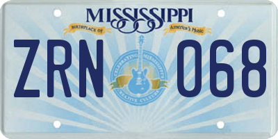 MS license plate ZRN068