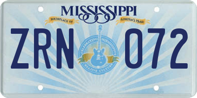 MS license plate ZRN072