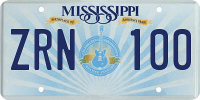 MS license plate ZRN100