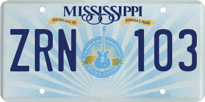 MS license plate ZRN103