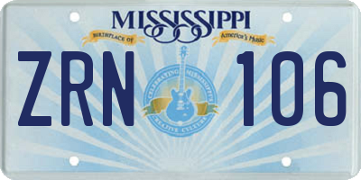 MS license plate ZRN106