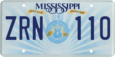 MS license plate ZRN110