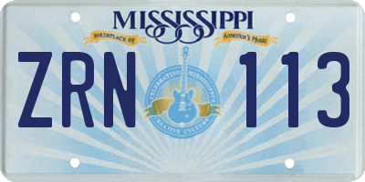 MS license plate ZRN113