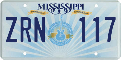 MS license plate ZRN117