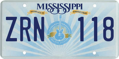 MS license plate ZRN118