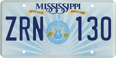 MS license plate ZRN130