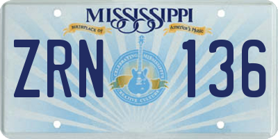 MS license plate ZRN136