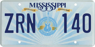 MS license plate ZRN140